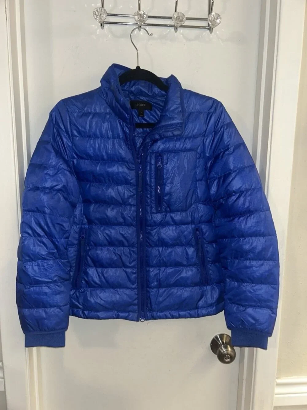 J. Crew Blue Full Zip Puffer Down Quilted Outdoor Preppy Jacket Size Small